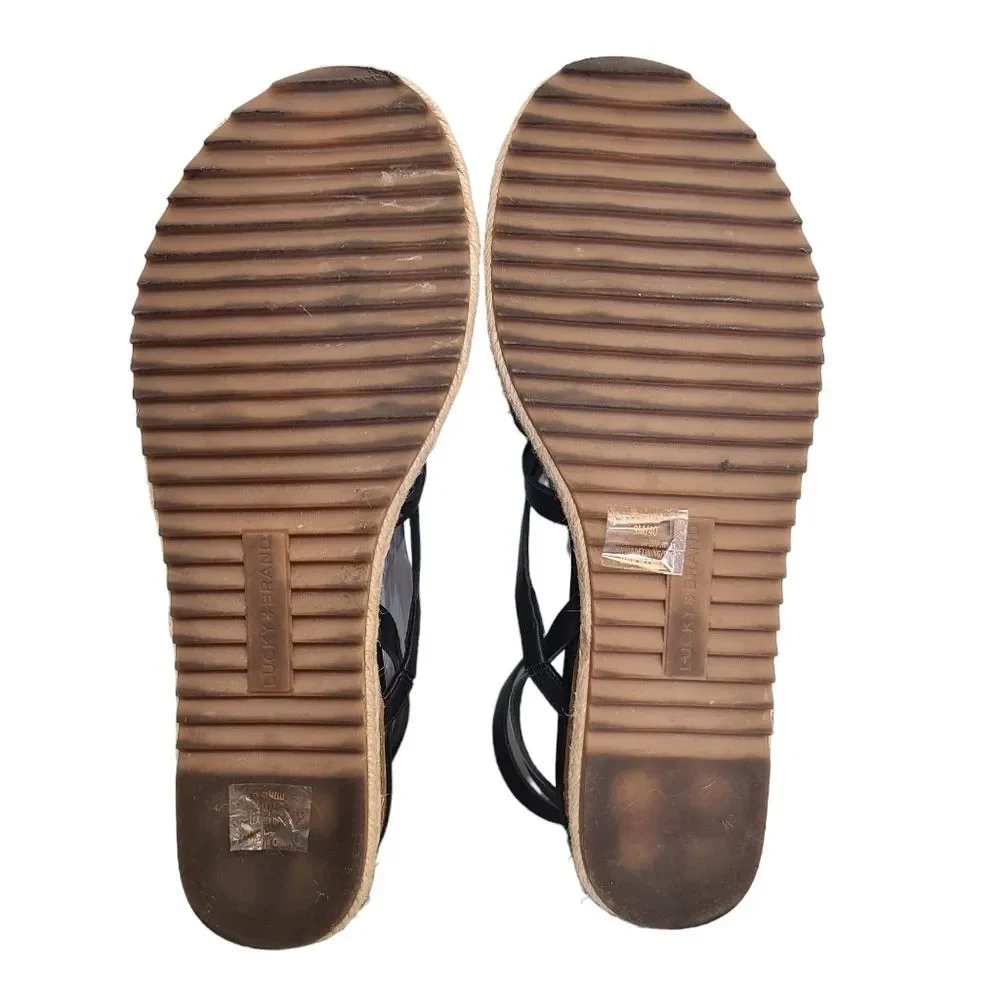 Lucky Brand Women's Nemelli Black Leather Espadrille Strappy Platform Sandals 9M